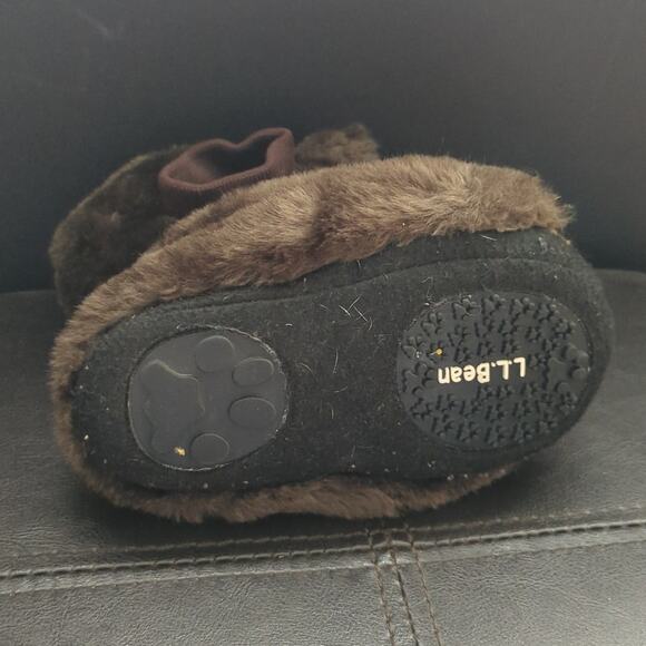 L.L. Bean Toddler 7-8 Little Brown Bear Fuzzy Furry Pull On Warm Slippers - Picture 4 of 5